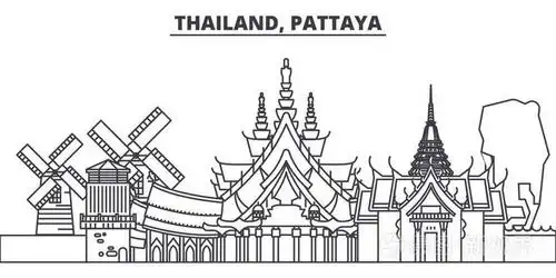 泰国, 芭堤雅线天际线矢量图.