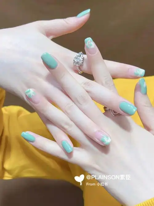 夏日薄荷绿奶牛纹美甲超级小清新