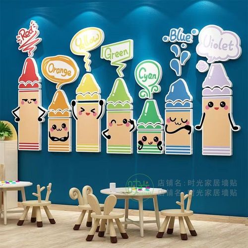 美术教室装饰布置幼儿园卡通贴纸画楼梯走廊踢脚线装饰绘画班墙贴