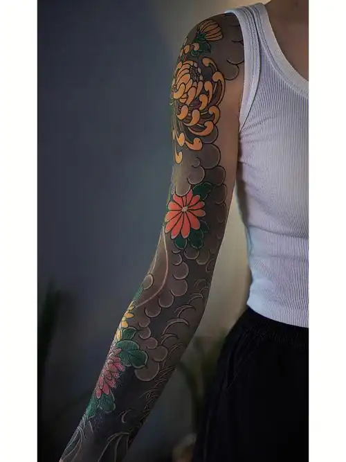 传统花臂遮盖旧纹身workbydaye