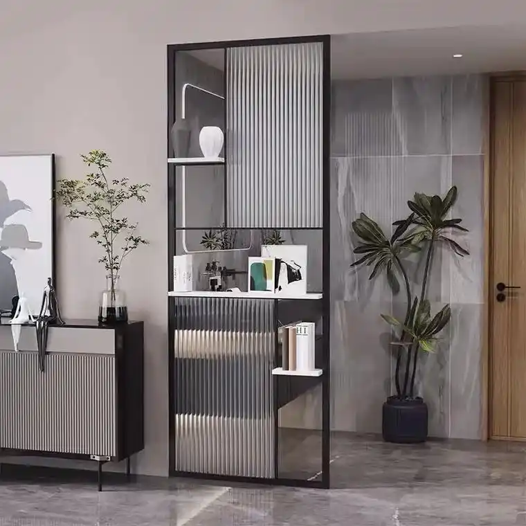 简约现代轻奢长虹玻璃屏风客厅入户洗手台铁艺不锈钢玄关隔断假墙