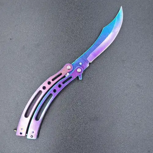 csgo学生甩手练习弯刀不初学者未未开封全钢 无孔彩肽 单刀【图片