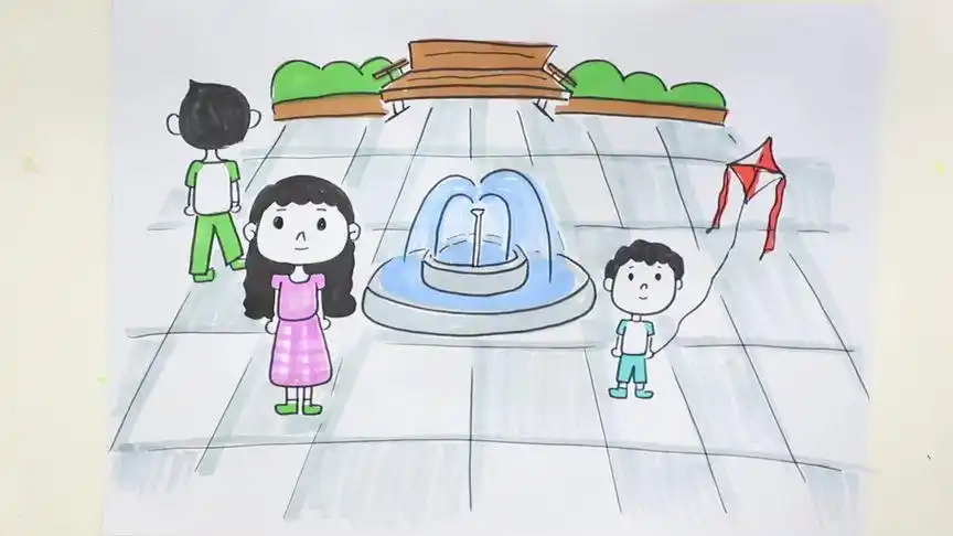 广场怎么画简笔画