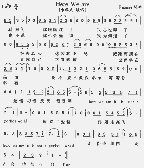 here we are_歌谱简谱_哆来咪123曲谱网