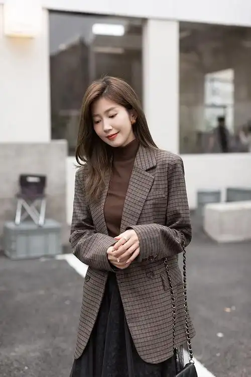 宿本格子小西装外套女2020年冬季新款炸街西服上衣休闲小个子