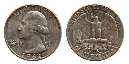 美国货币四分之一美元硬币银,25美分孤立在白色照片