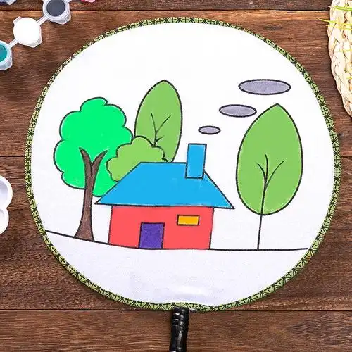 空白团扇diy材料儿童白色手工扇子绘画画画扇子