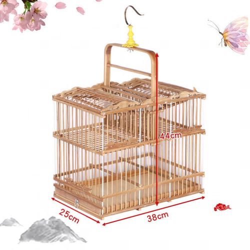 千喵新款精品鸟笼打笼鸟用机关笼滚笼拍笼踏笼麻料黄巧鸟食盒自锁防风