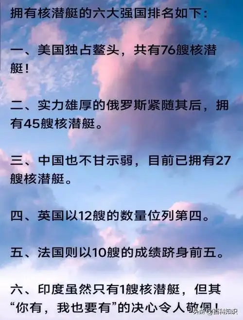 拥有核潜艇的六大强国排名