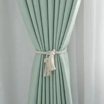客厅卧室飘窗简约现代遮阳隔热窗帘成品薄荷绿打孔款35宽27高一片改短