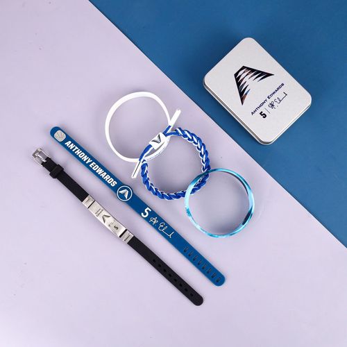 篮球手环nba球星鞋带手环篮球周边夜光硅胶运动手环 黑钛5件套