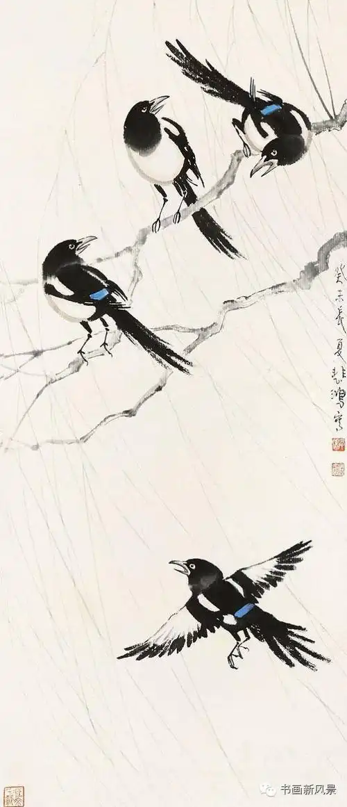 国画大师徐悲鸿的《喜鹊登枝》,百喜临门!