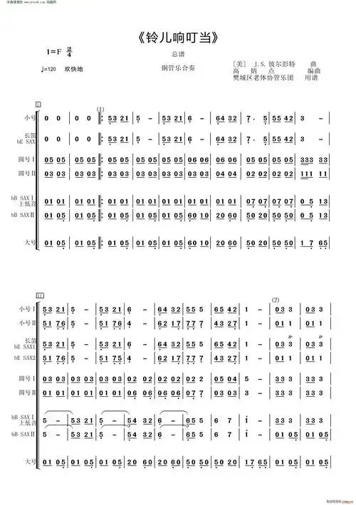 铃儿响叮当 铜管乐合奏(总谱)1