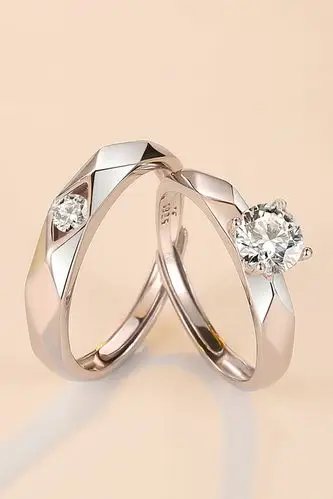 925银情侣戒指镶钻浪漫结婚对戒活口开口简约一对女可调节刻字