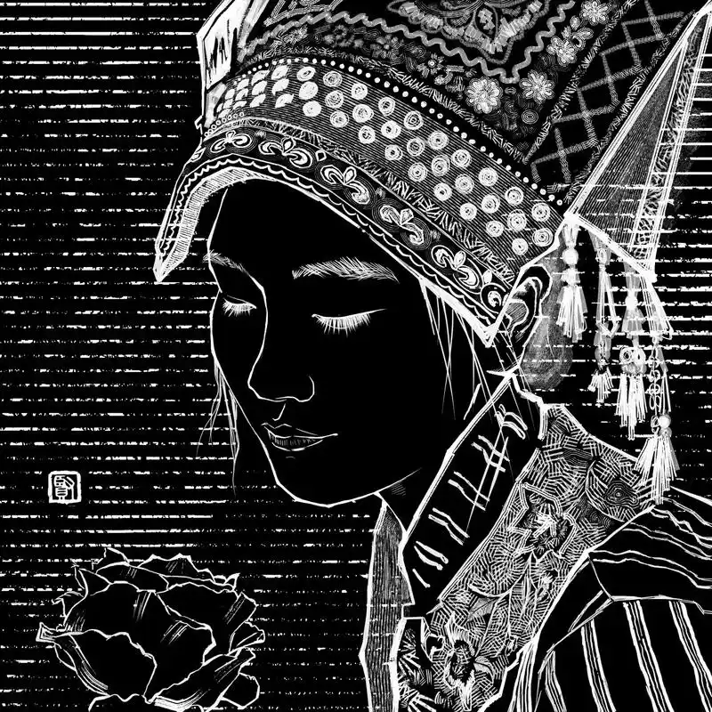 《彝族女孩9799》石膏版画.#艺术 #版画  #国画 #水 - 抖音