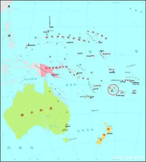 斐济位置图(图中圆圈处)