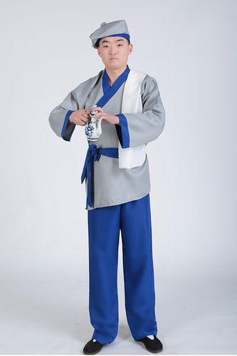 琉语 古装汉服男式古代平民百姓农民店小二商贩渔民樵夫表演出服装 浅