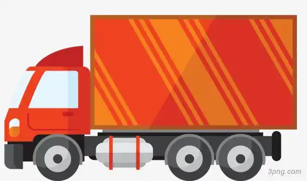 红色集装箱迷你风格卡车png素材透明免抠图片-卡通手绘