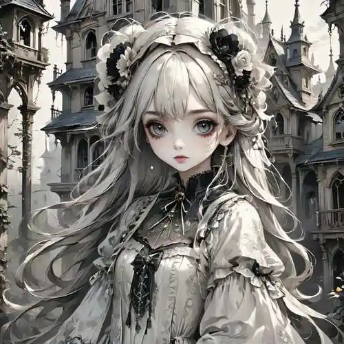 哥特式恐怖画美麗的女孩站著哥特洛丽塔12