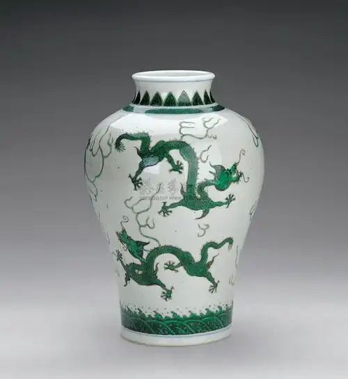 【清光绪 绿龙纹彩花瓶】拍卖品_图片_价格_鉴赏_清代其它彩釉瓷器