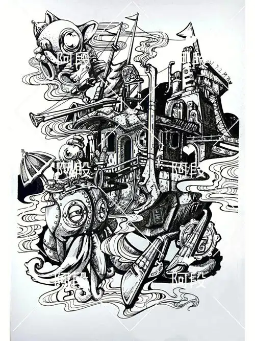 黑白装饰画插画针管笔黑白手绘校考设计