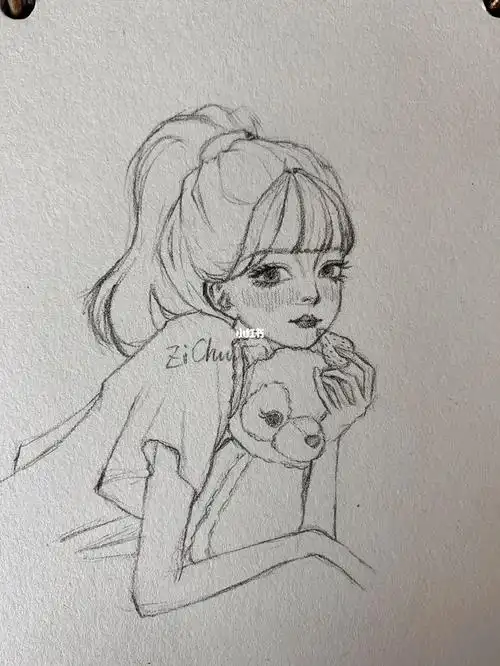 手绘少女线稿