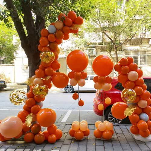 门店开业橙色气球装饰周年庆典活动布置生日派对婚纱摄影背景橘系