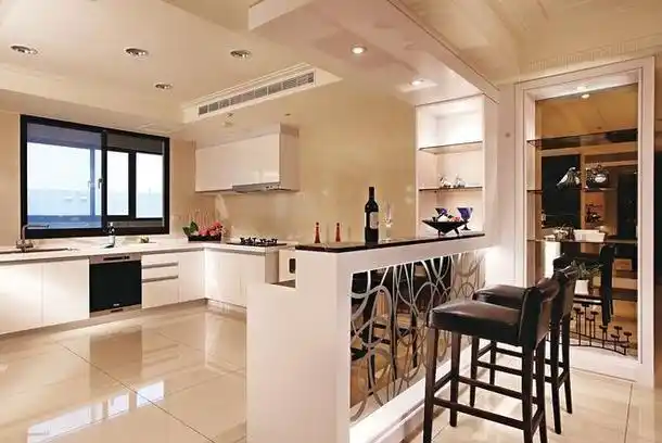 大户型橱柜吊顶家居收纳后现代风格开放式餐厅吧台装修效果图后现代