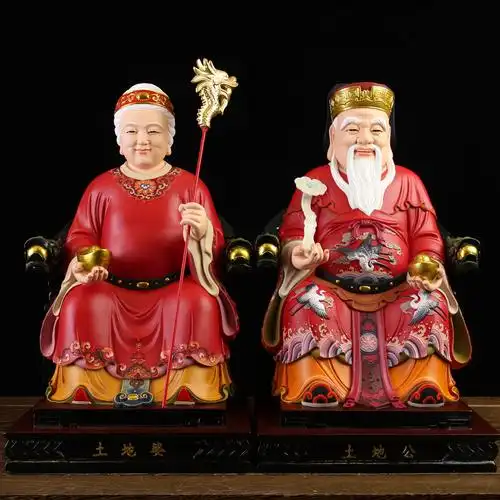 土地公公土地婆婆神像土地爷奶树脂佛