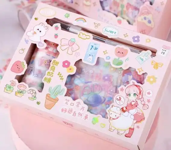 17入磨砂手账胶带贴纸刻刀套装 小清晰ins风语闲手帐素材贴画