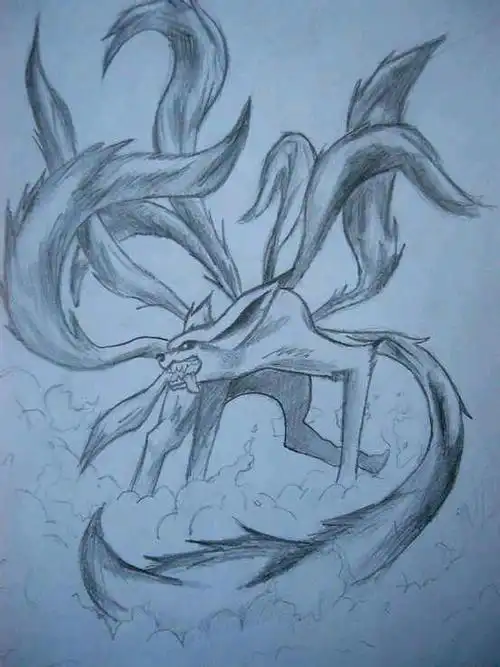 一步一步教画九尾再往上画出长长的耳朵