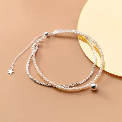 爱洛奇s925银韩版简约个性满天星珍珠手链女双双层手链