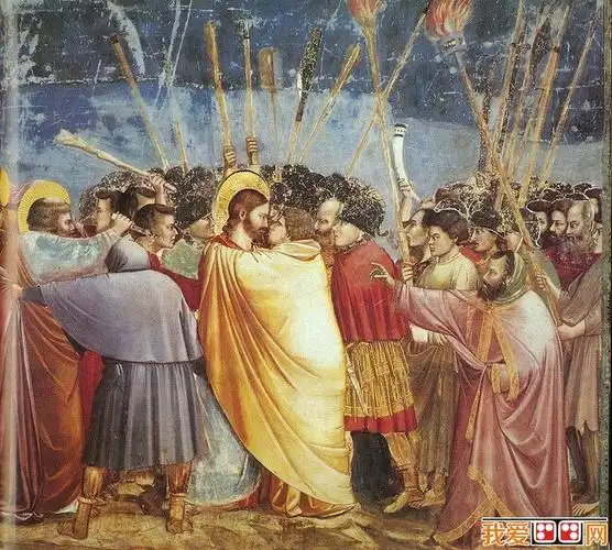 百科 世界名画 人物油画          《犹大之吻》:这是《圣经》中犹大