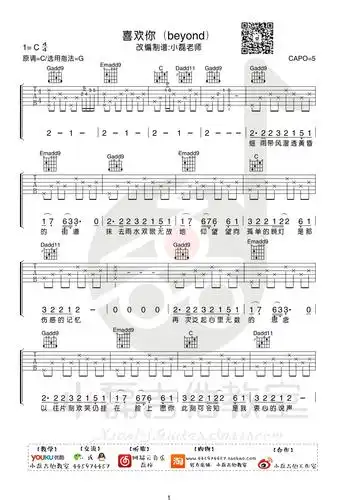 喜欢你吉他谱beyondg调指法吉他弹唱教学