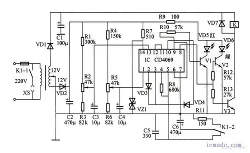 电冰箱保护器控制电路电路工作原理:当市电正常时,经变压器 (900x550