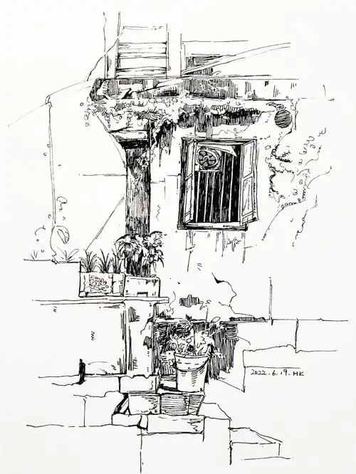 风景速写写生古镇