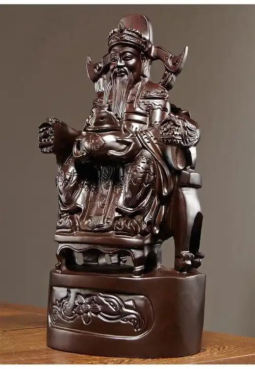 瀚淘实木雕财神爷摆件木头雕刻家居供奉木质财神店铺公司开业摆设长14