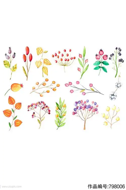 手绘水彩小树小花苗植物可爱矢量素材