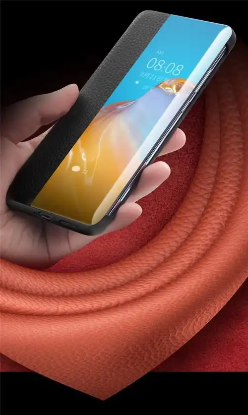 洽利真皮华为p40pro5g手机壳p40手机保护套防摔智能视窗翻盖pro皮套
