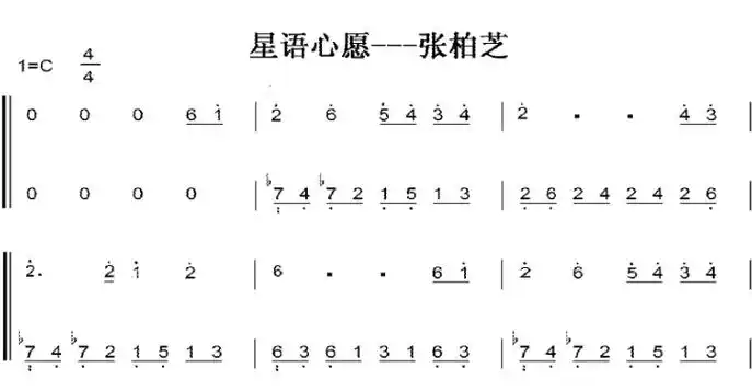 星语心愿 张柏芝 c大调 初学者 简易好听版 钢琴双手简谱 钢琴谱 钢琴