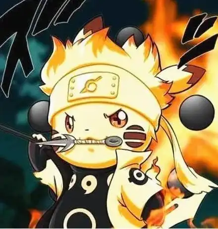 仔细看,鸣人六道仙人模式下的六道粗胡子斑纹被设计在皮卡丘的脸蛋上