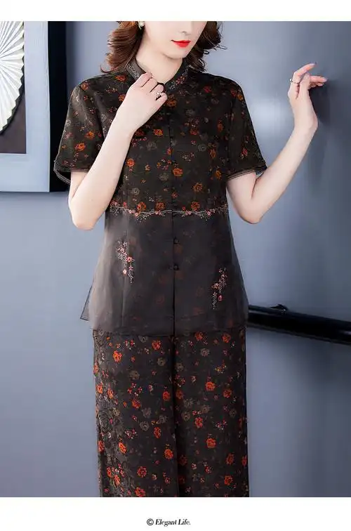 8903#套装女香云纱两件套上衣阔腿裤新款夏_雨晴网络服饰yqwlf8903