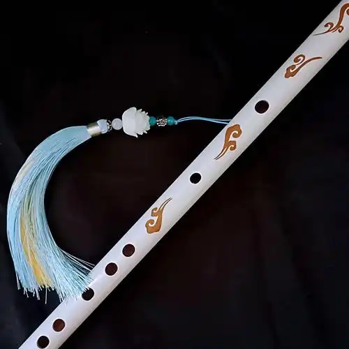 中国风白色竹笛子顾昀自学古风f横笛高端女cos仿古典精致民族乐器