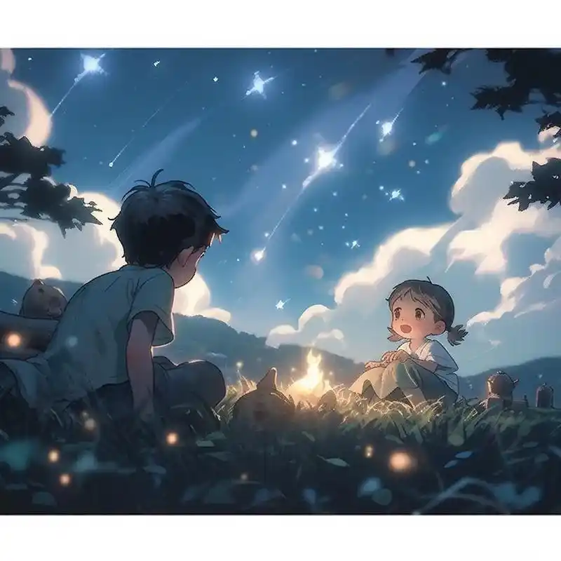 两个人躺在草地上看天空的动漫图 - 抖音