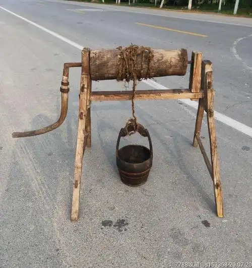 老民俗榆木辘轳井口打水用具一套