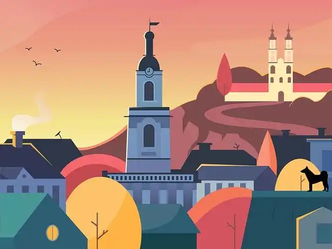 高耸建筑物风景插画