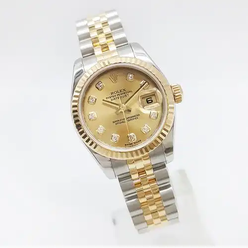 8新]劳力士女表日志型179173香槟盘18k黄金精钢女