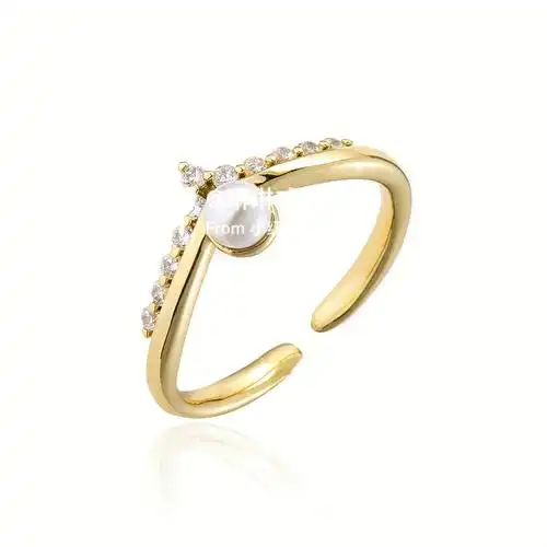 镀真金珍珠几合开口戒指