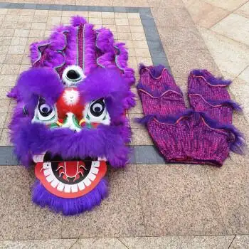 醒狮南狮子学校表演舞狮道具套餐8寸经典紫色羊毛狮子裤子备注sml码