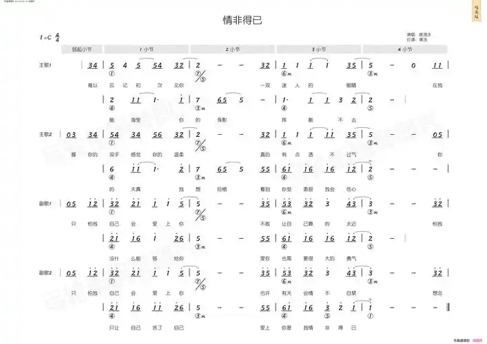 情非得已 简和谱简谱-庾澄庆演唱-张国祥/汤小康词曲1